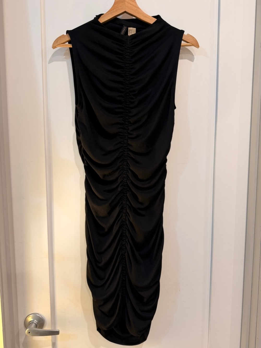 Divided Black Ruched Midi Dress